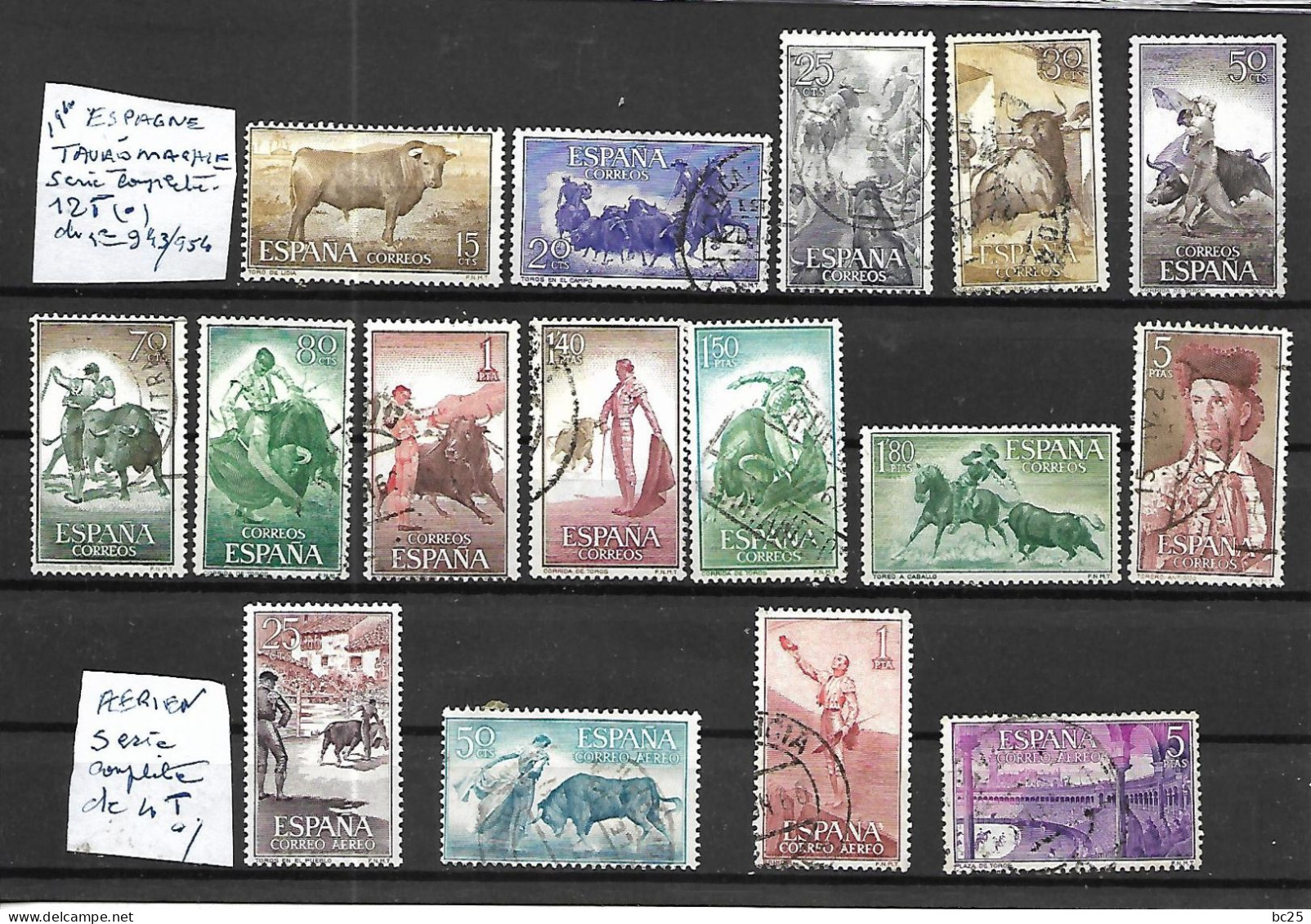 ESPAGNE -CORRICA TAUREAU-AERIEN- 16 TRES BEAUX TIMBRES  OBLITERES -AVEC 2 SERIES COMPLETES  N°943-54 ET PA N°278-81- - Used Stamps