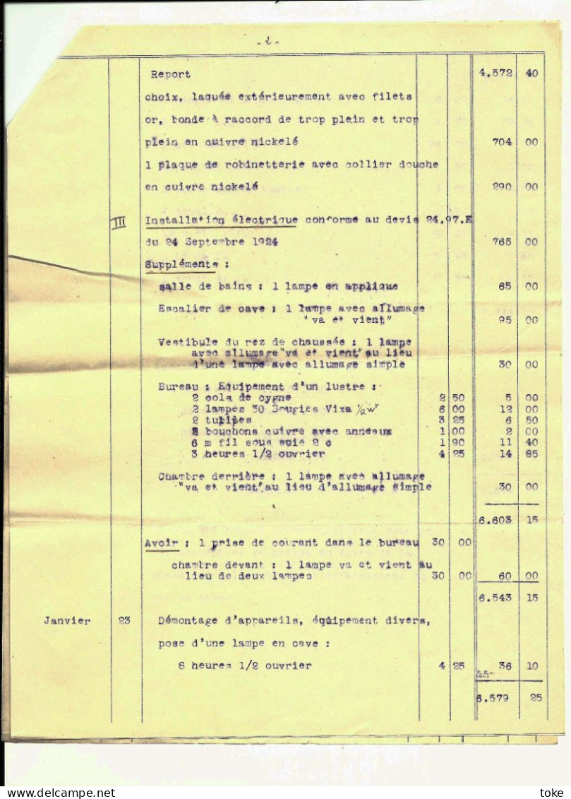 FACTURE 1925 Le CONFORT MODERNE Travaux Installation Sanitaire Et Electricité , Très Bon état - 1900 – 1949