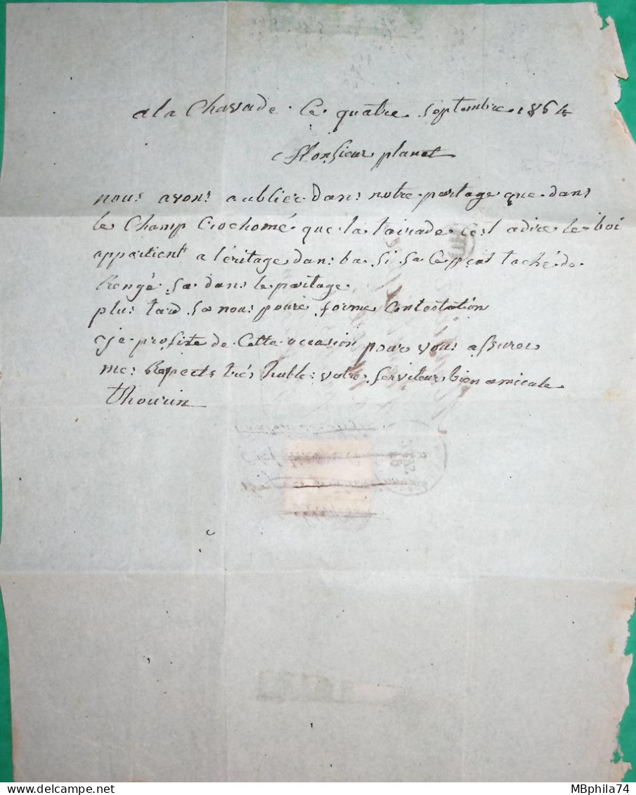 N°21 GC 459 BESSE EN CHANDESSE PUY DE DOME OR ORIGINE RURALE LA CHAVADE CORRESPONDANCE LOCALE POUR MUROL 1864 FRANCE - 1849-1876: Période Classique