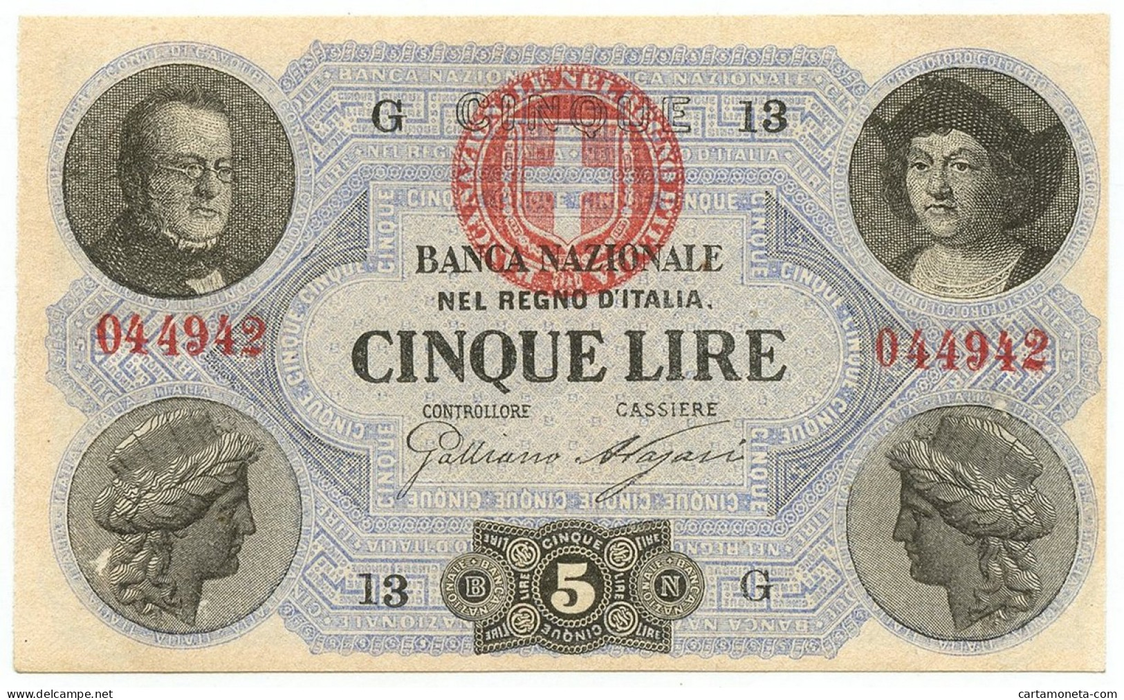 5 LIRE BANCA NAZIONALE NEL REGNO D'ITALIA NUOVO TIPO 30/10/1867 SUP+ - Sonstige & Ohne Zuordnung