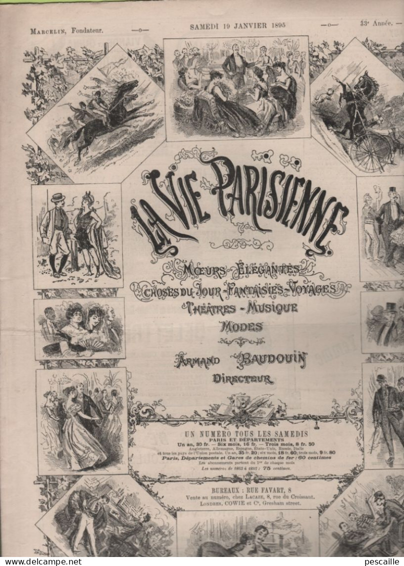 LA VIE PARISIENNE 19 01 1895 - L'INVITE LYSIS / MON ALMANACH / DESSIN H. GERBAULT NOBLES & THEATRES / MONTE-CARLO CASINO - Revues Anciennes - Avant 1900