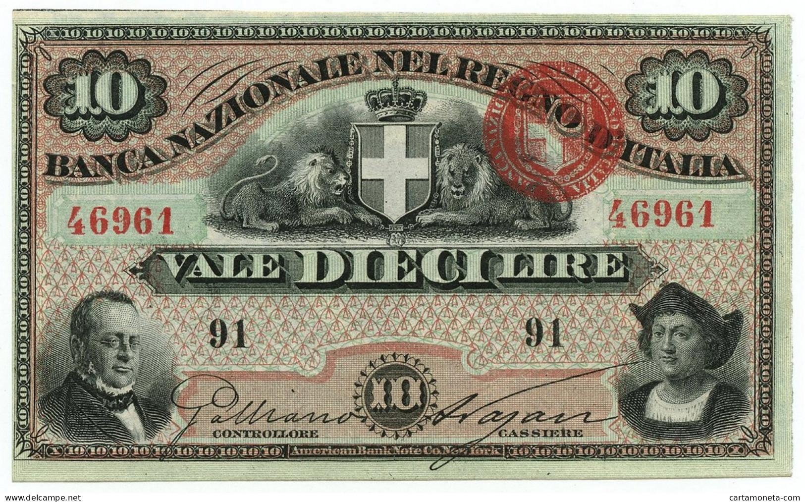 10 LIRE BANCA NAZIONALE NEL REGNO D'ITALIA ITALIA TURRITA 17/07/1872 FDS-/FDS - Other & Unclassified