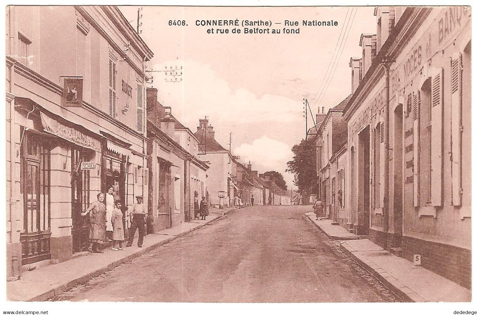 CONNERRE.(SARTHE).RUE NATIONALE ET RUE DE BELFORT AU FOND.(ANIMEE - Connerre