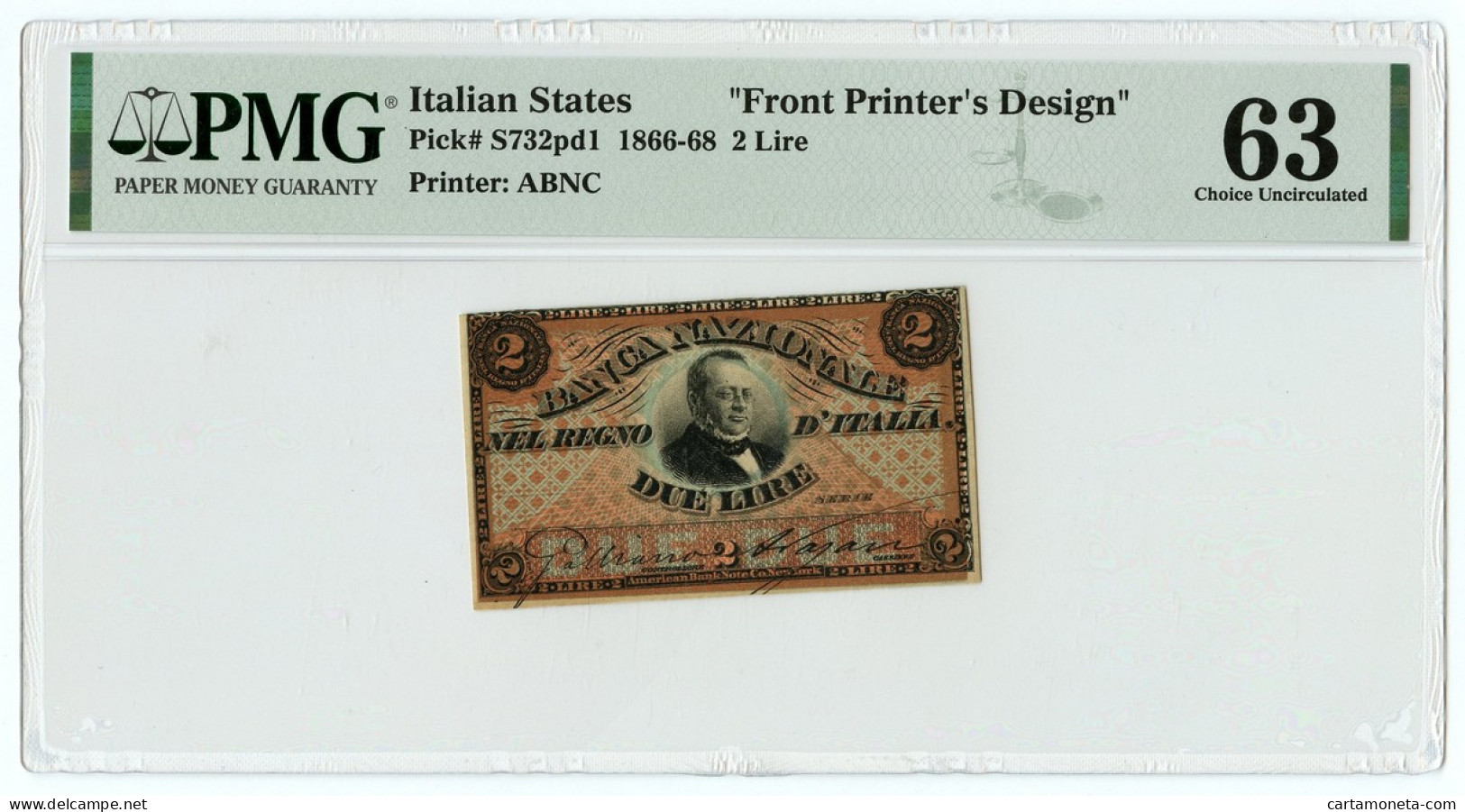 2 LIRE PROOF FRONTE BANCA NAZIONALE NEL REGNO D'ITALIA CAVOUR 25/07/1866 QFDS - Other & Unclassified