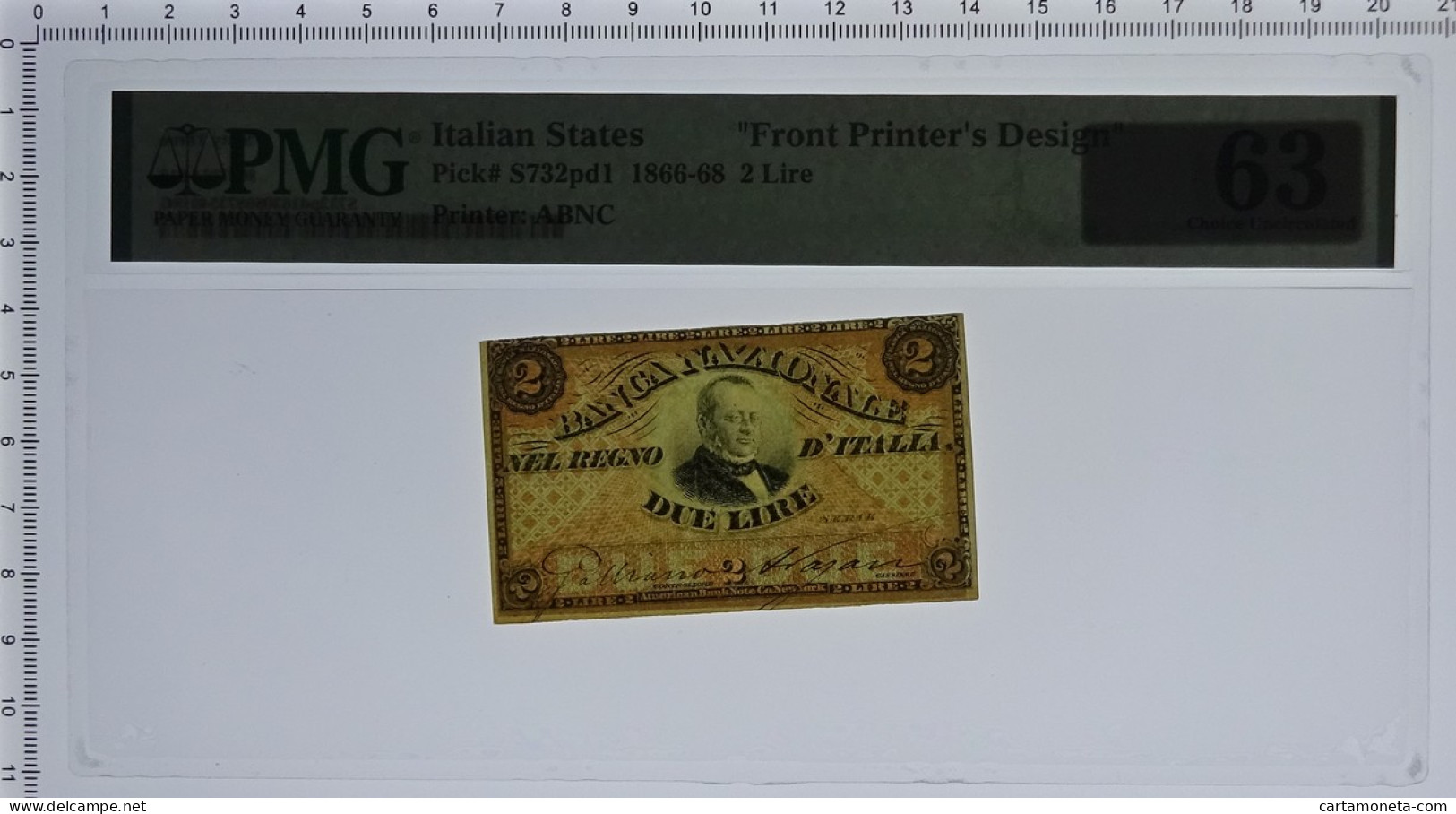 2 LIRE PROOF FRONTE BANCA NAZIONALE NEL REGNO D'ITALIA CAVOUR 25/07/1866 QFDS - Sonstige & Ohne Zuordnung