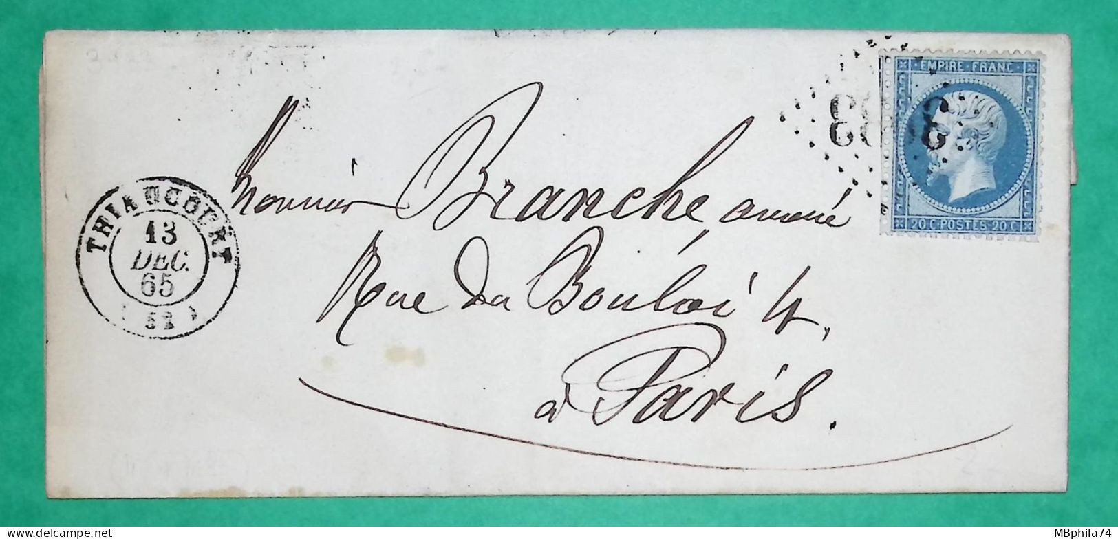 N°22 GC 3933 THIAUCOURT MEURTHE ET MOSELLE POUR PARIS 1865 LETTRE COVER FRANCE - 1849-1876: Classic Period