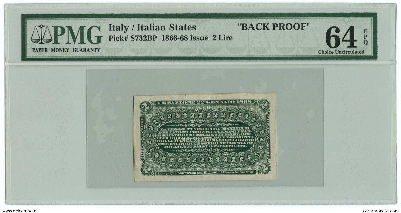 2 LIRE PROVA RETRO BANCA NAZIONALE NEL REGNO D'ITALIA CAVOUR 22/01/1868 QFDS - Other & Unclassified