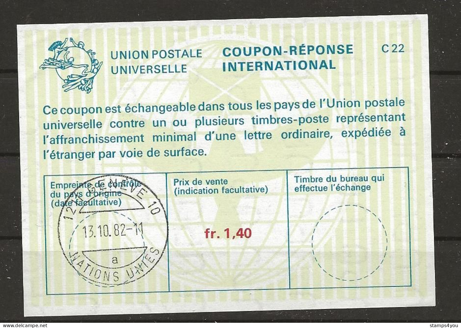 CH - 178 - Rare Coupon-réponse International Genève Nations Unies 1982 - Lettres & Documents