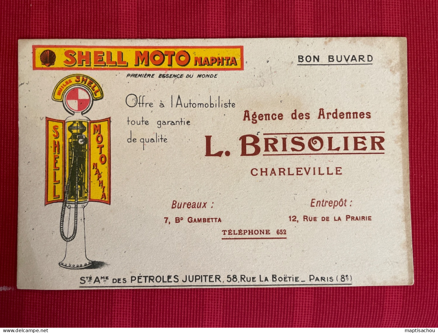 Charleville (Ardennes ), Ancien Buvard Shell Moto Napha, L Brisolier, Agence Des Ardennes - Auto's