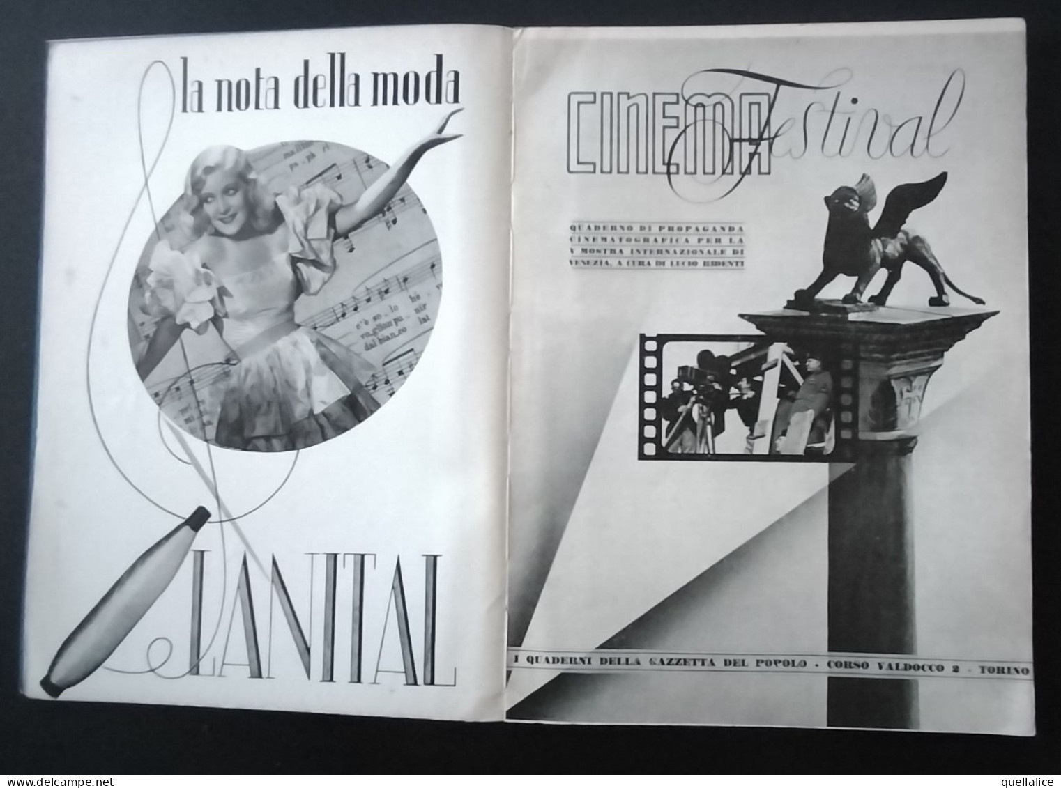 03936 "CINEMA FESTIVAL - QUADERNI DELLA GAZZETTA DELPOPOLO - TORINO - PER LA V MOSTRA DI VENEZIA" ORIG. - Cinema