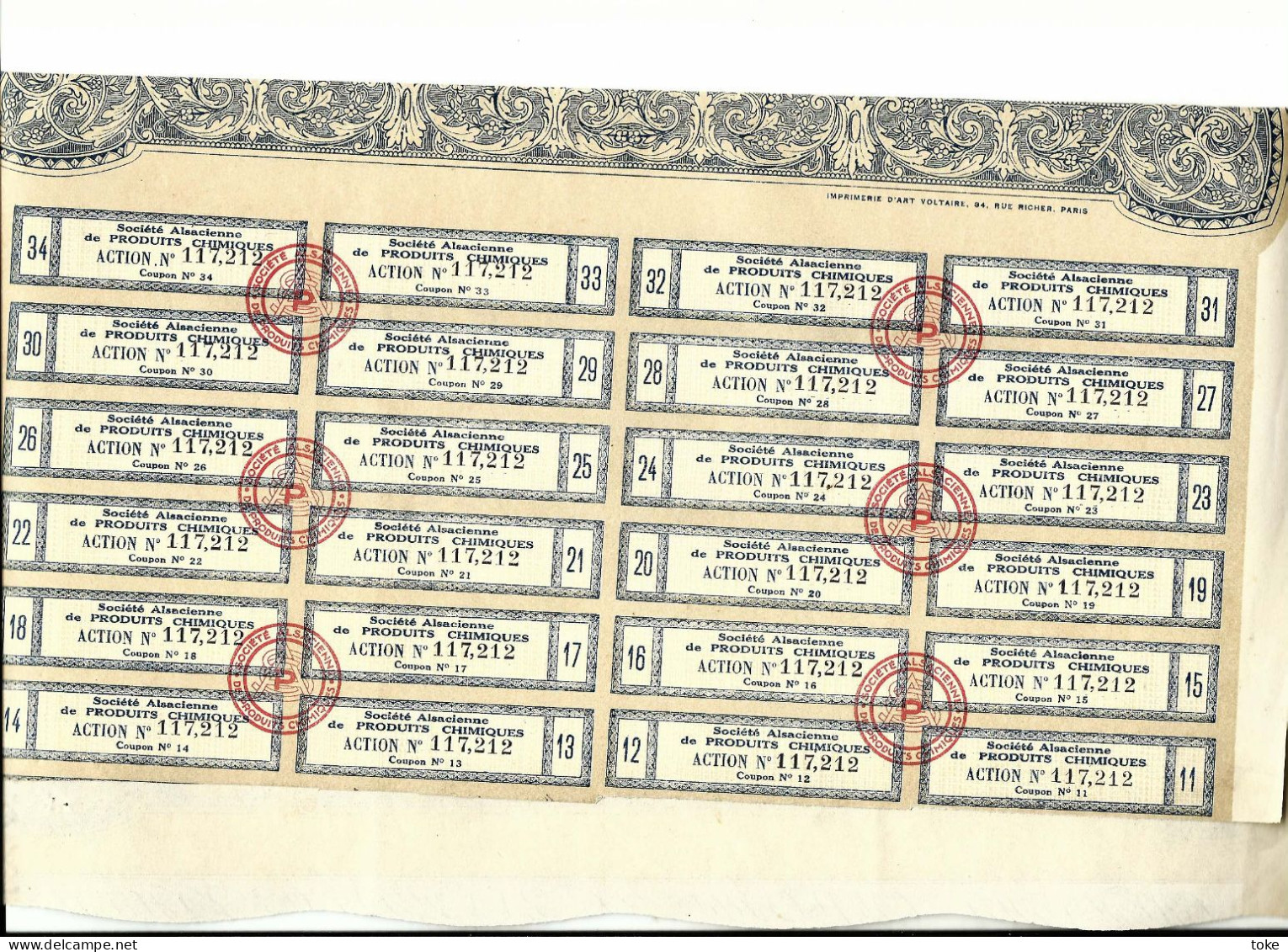 LOT De 19 ACTIONS De 100 Frs SOCIETE ALSACIENNE De PRODUITS CHIMIQUES Année 1928 - Industry