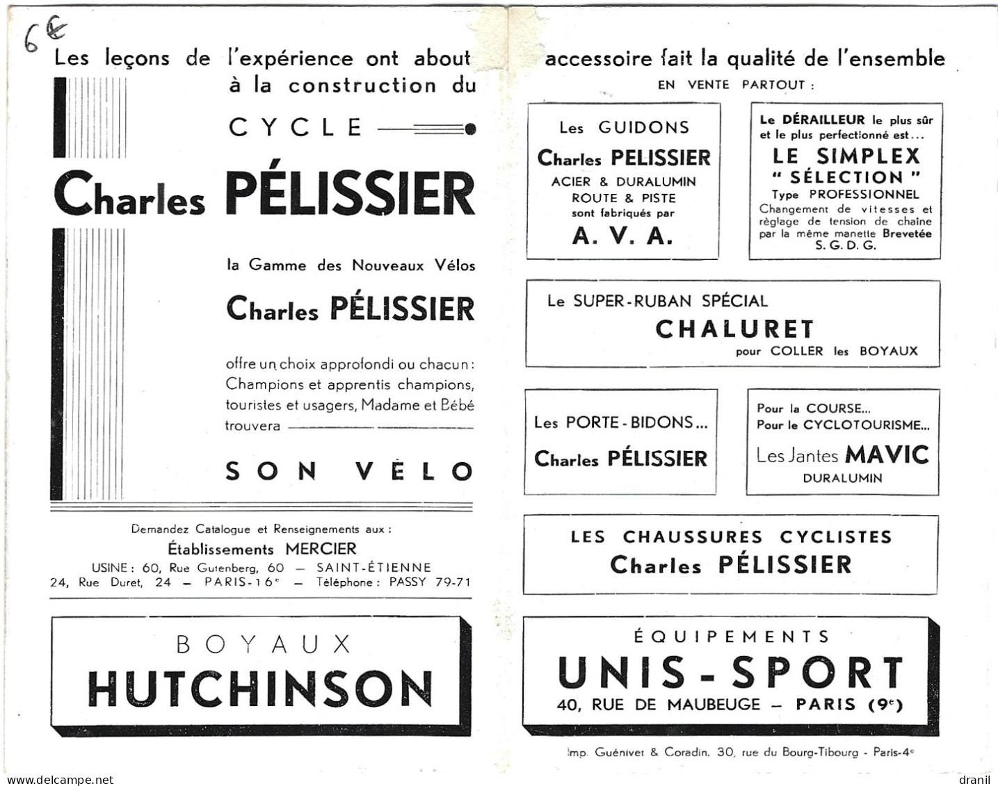 Cyclisme - Format Plié 9 X 14 Cm - Charles PELISSIER - Cirque PINDER - Ciclismo