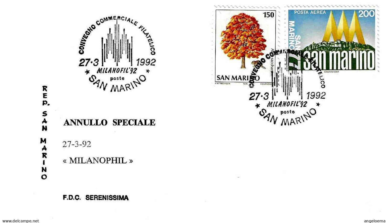 SAN MARINO - 1992 Convegno Filatelico Milanofil - Facciata Stilizzata Duomo Su Busta Speciale - 156 - Kirchen U. Kathedralen