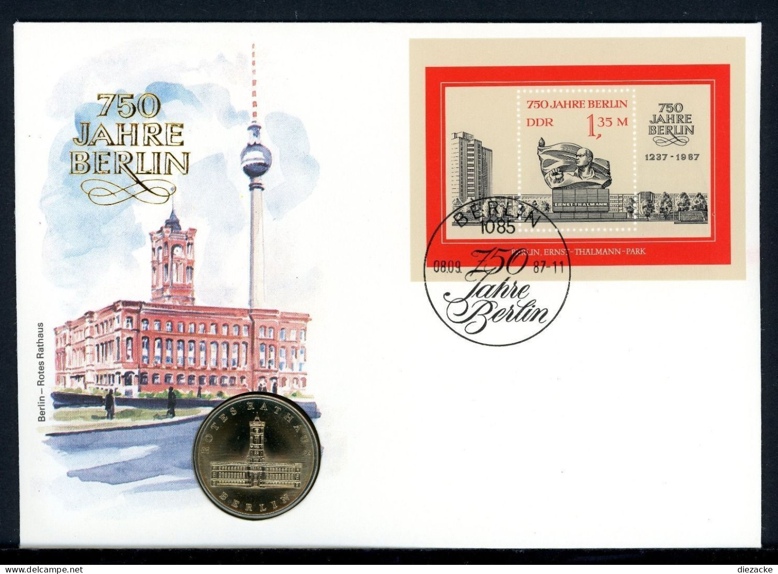 DDR 1987 Numisbrief 5 Mark Rotes Rathaus - Worbes 47 (Num113 - Unclassified