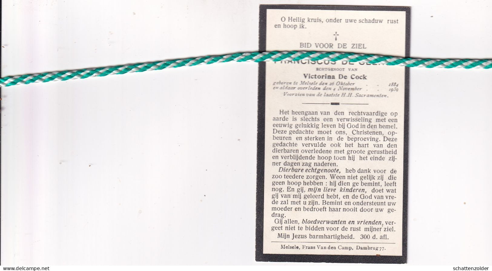 Franciscus De Clerck-De Cock, Melsele 1884, 1939 - Obituary Notices