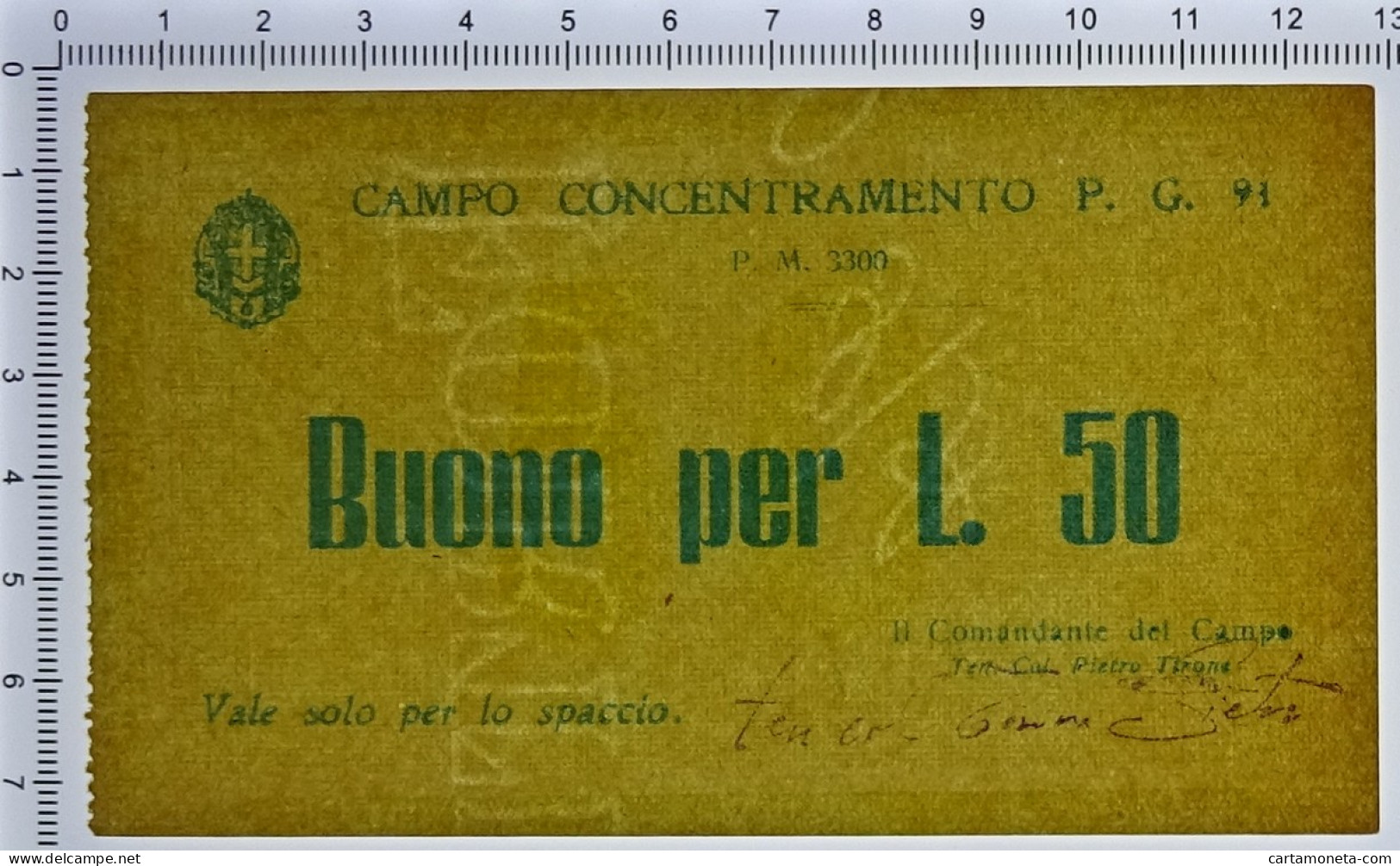 50 LIRE PRIGIONIERI GUERRA CAMPO DI CONCENTRAMENTO 91 AVEZZANO (AQ) 1939/45 SUP - Other & Unclassified