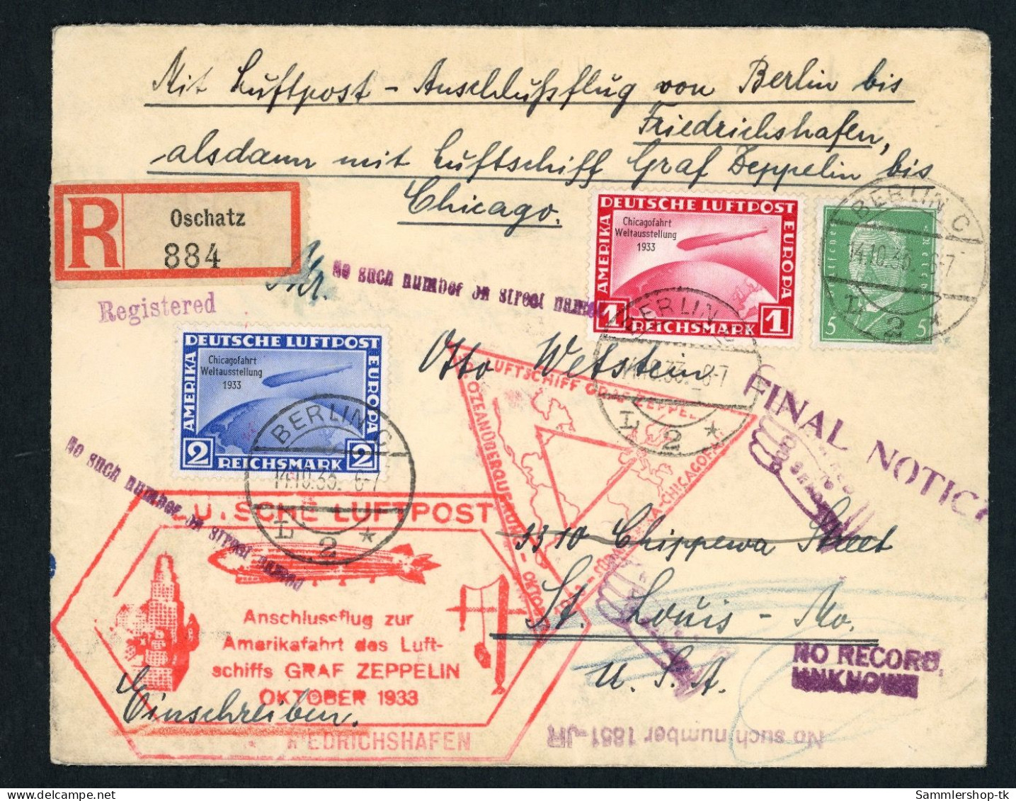 Zeppelin Beleg Graf Zeppelin 1933 Amerikafahrt Mi.Fr. Mit 496 + 497 Siehe Bilder - Zeppelins