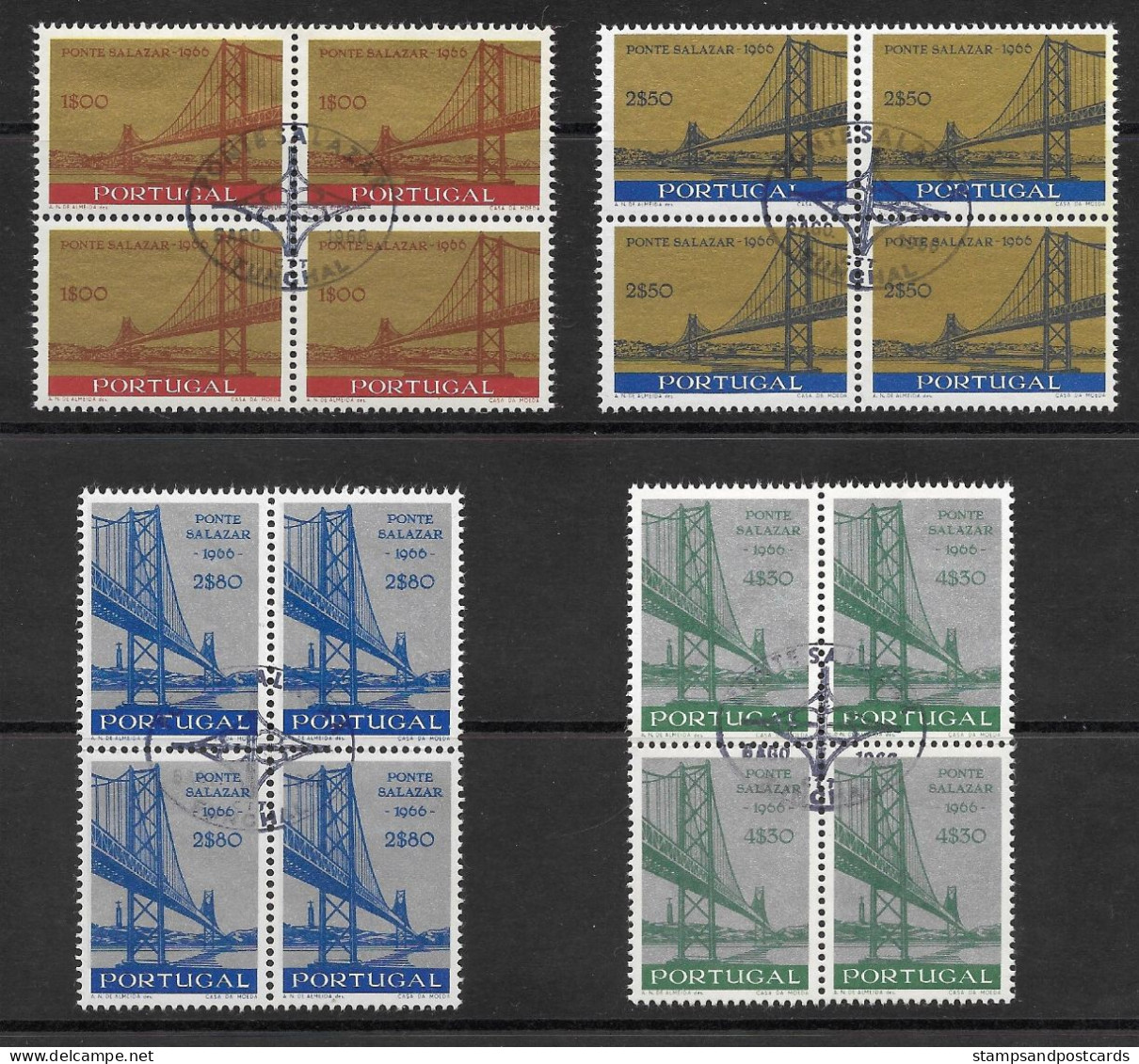 Portugal 1966 Inauguration Pont Salazar 1966 Tagus River Bridge  X 4 Cachet Premier Jour Funchal Madeira Madère - Gebraucht