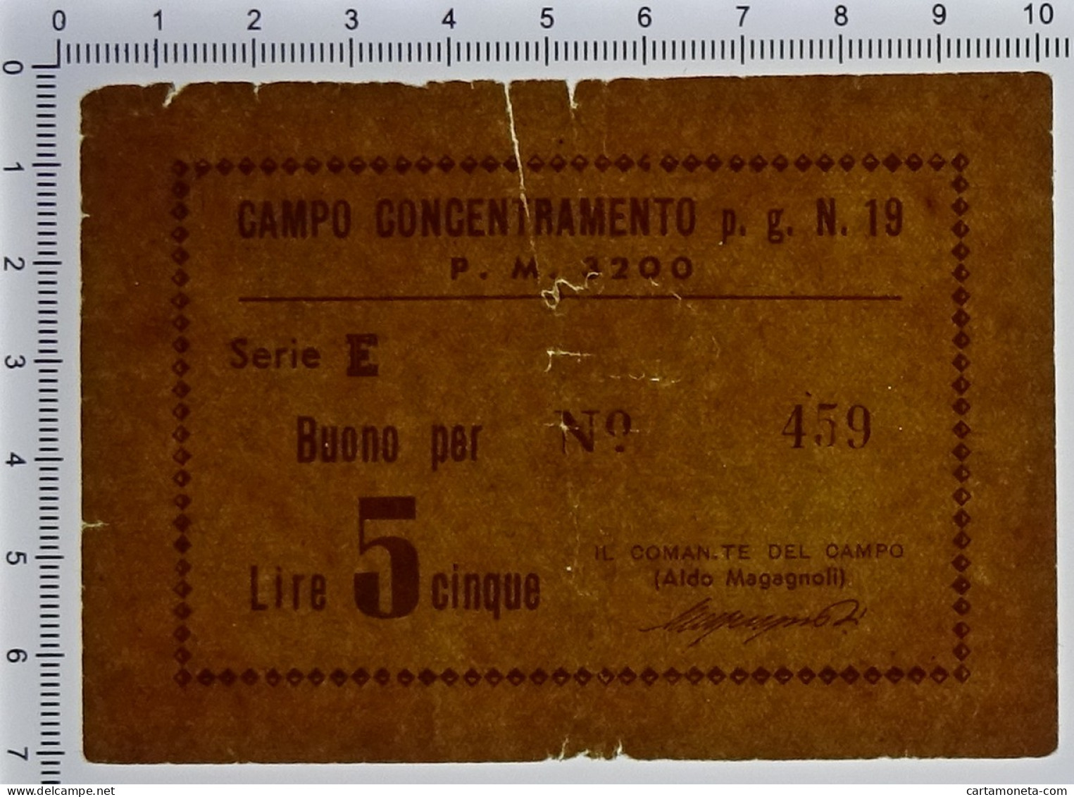 5 LIRE PRIGIONIERI GUERRA CAMPO CONCENTRAMENT 19 DUE MADONNE BOLOGNA 1939/45 QBB - Other & Unclassified