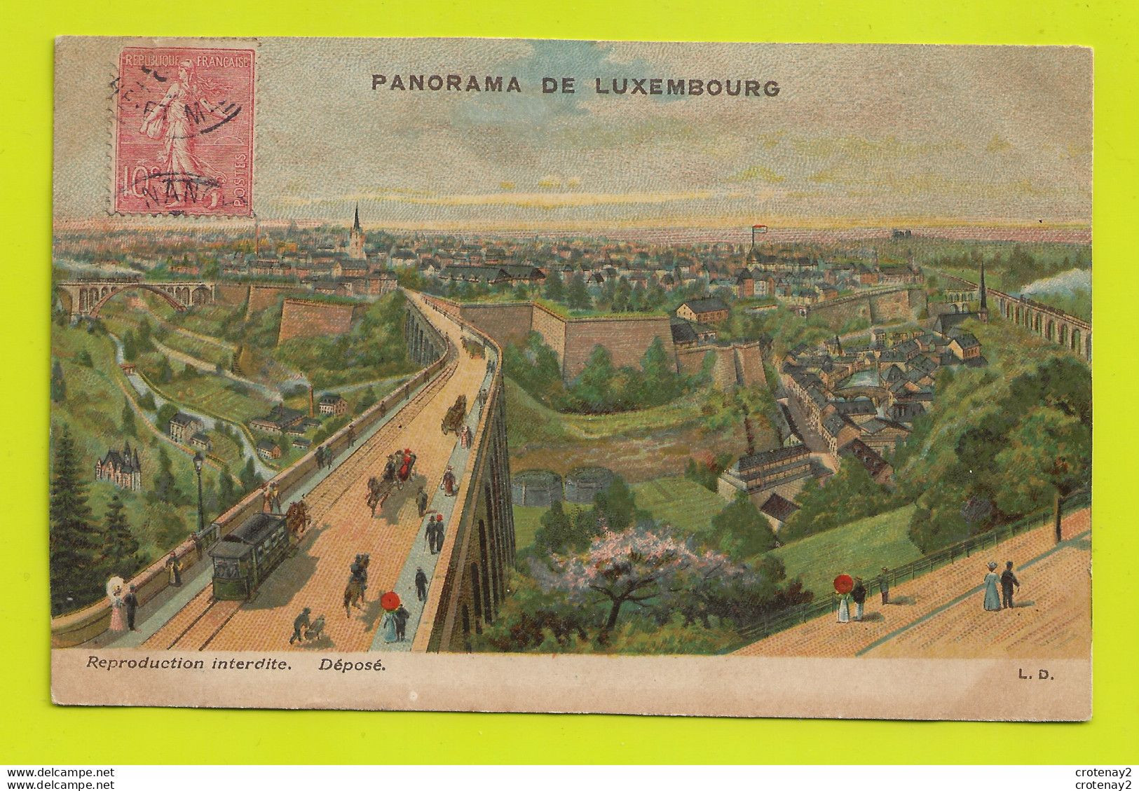 LUXEMBOURG Panorama De Luxembourg Pont Tram Tramway Hippomobile Attelages Chevaux Illustrateur ? VOIR DOS - Luxemburg - Town