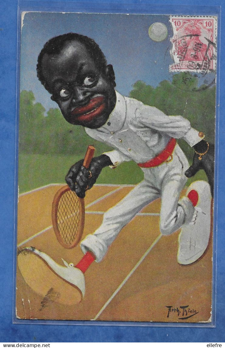 CPA Illustrateur THIELE - Petit Joueur De Tennis à Peau Noire Dessin Type Colonial - Hambourg 1909 - Thiele, Arthur