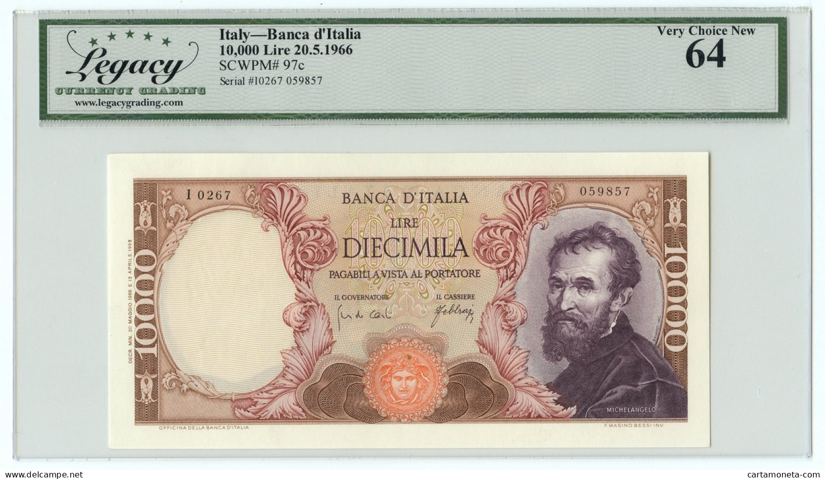10000 LIRE BANCA D'ITALIA MICHELANGELO MEDUSA 20/05/1966 QFDS - Altri & Non Classificati