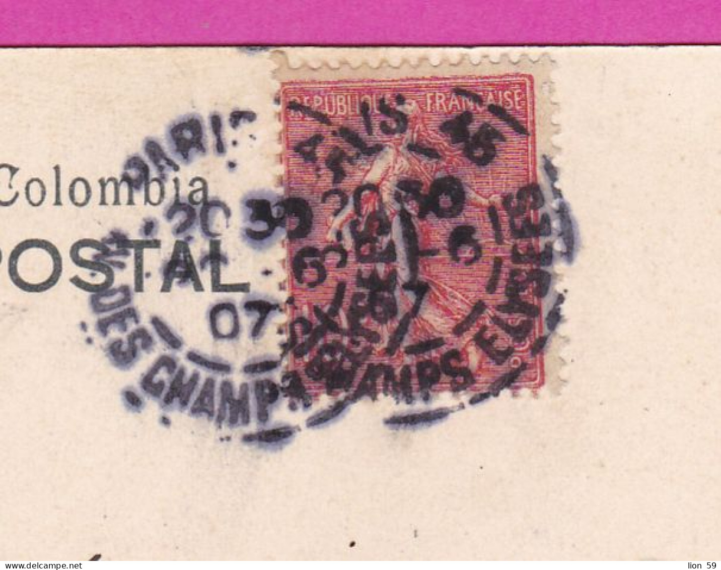 294257 / France - Bogota - Templete En El Parque Del Centenario ( Colombia ) PC 1907 Paris 45 USED 10 C. Semeuse Lignée - Briefe U. Dokumente