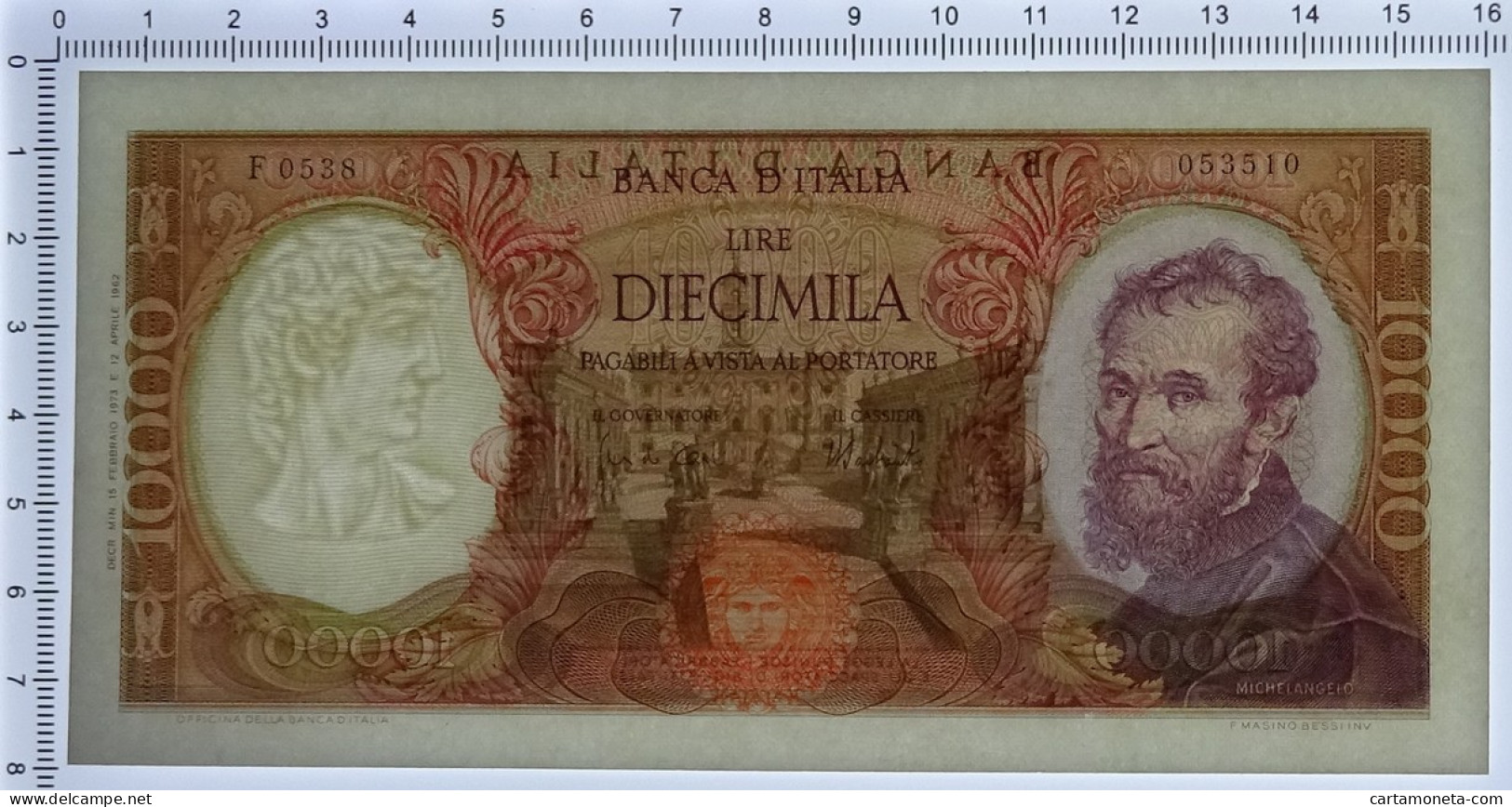 10000 LIRE BANCA D'ITALIA MICHELANGELO MEDUSA 15/02/1973 FDS-/FDS - Otros & Sin Clasificación