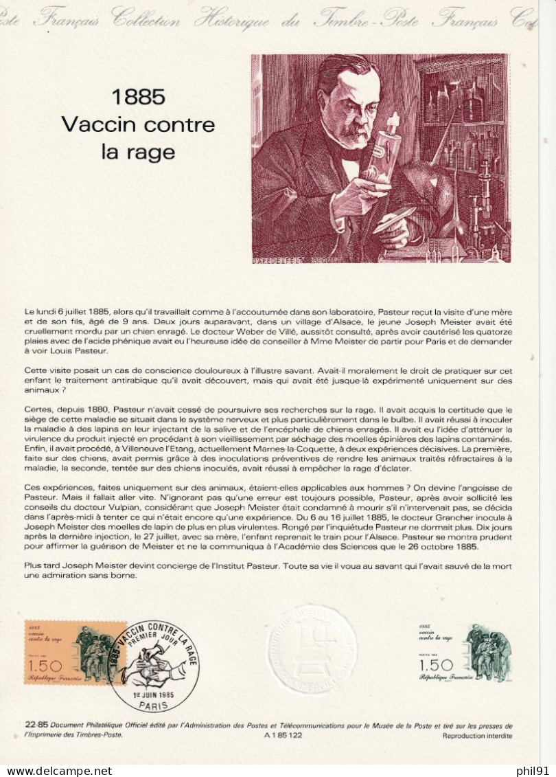 FRANCE    Document "Collection Historique Du Timbre Poste"    Vaccin Contre La Rage    N° Y&T  2371 - Documents De La Poste