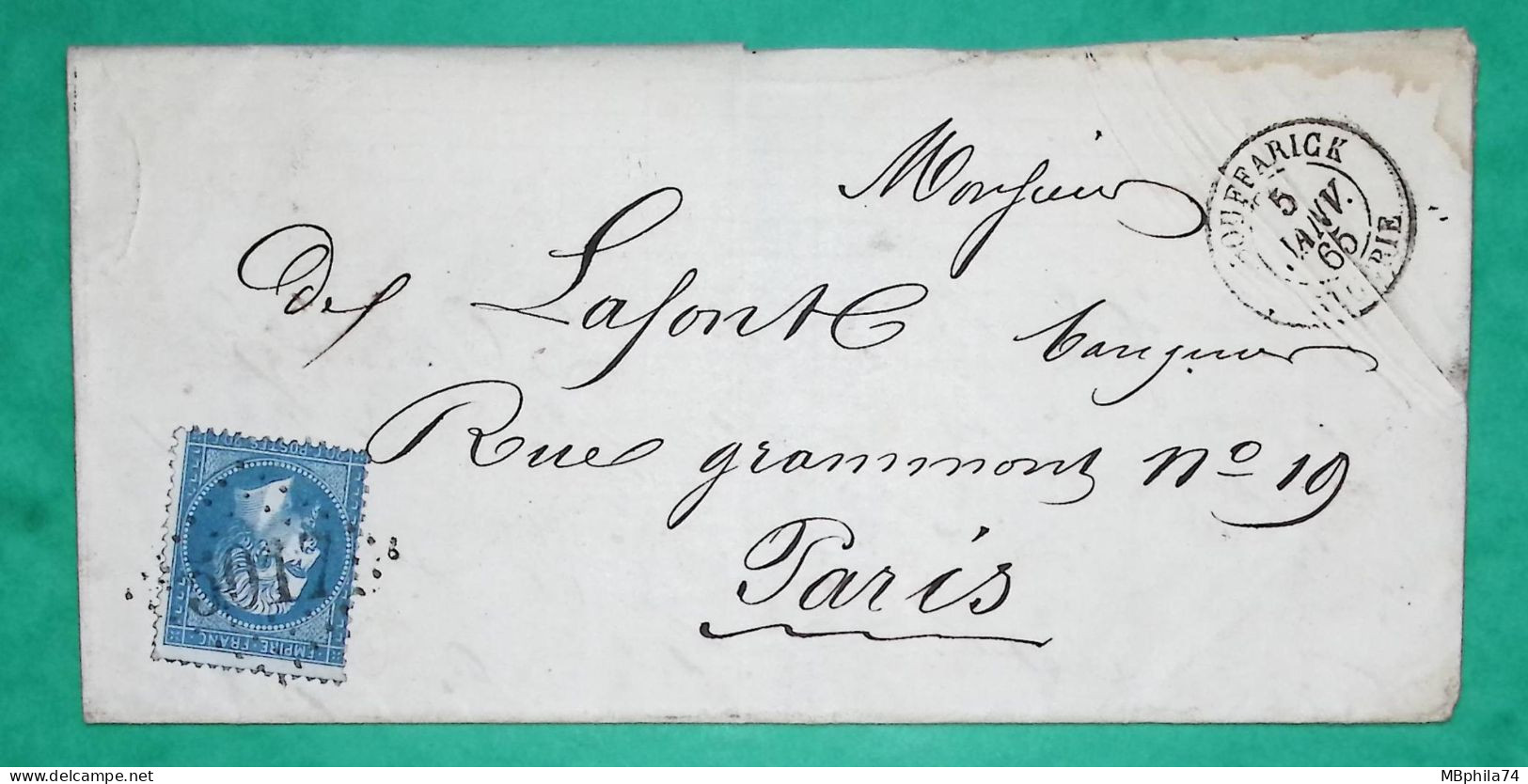 N°22 GC 5017 BOUFFARICK ALGERIE POUR PARIS 1865 LETTRE COVER FRANCE - 1849-1876: Période Classique