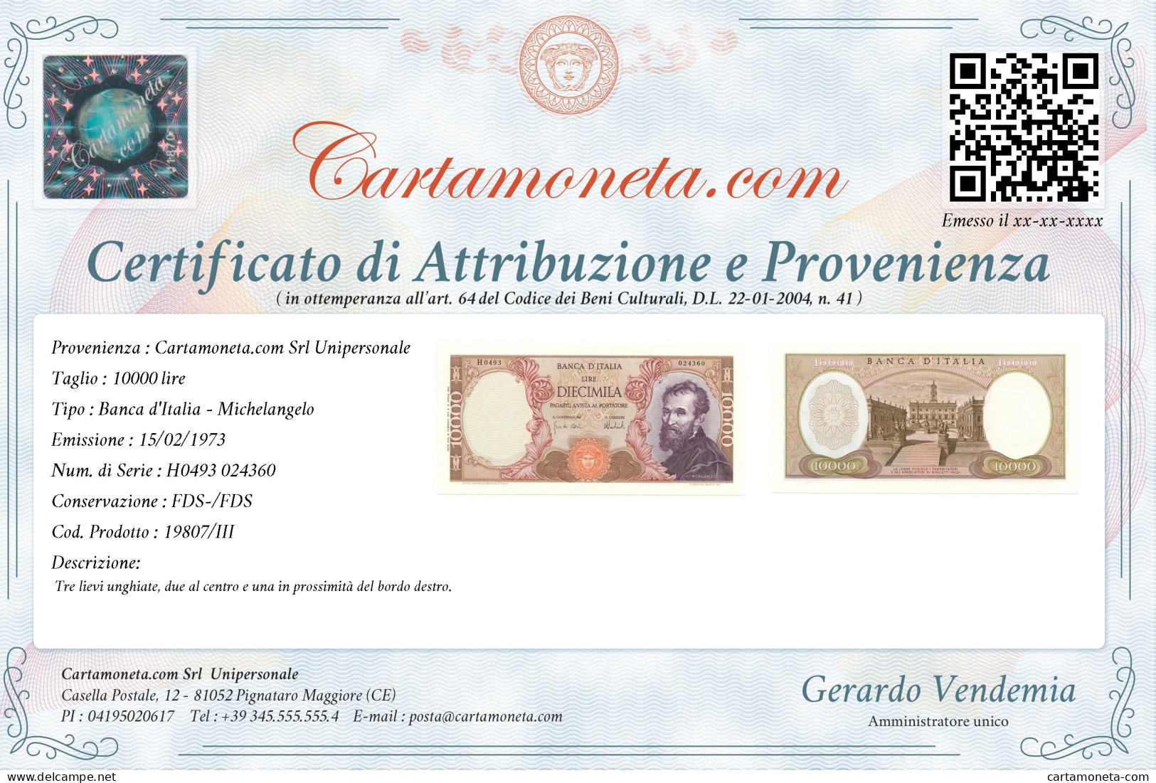 10000 LIRE BANCA D'ITALIA MICHELANGELO MEDUSA 15/02/1973 FDS-/FDS - Other & Unclassified