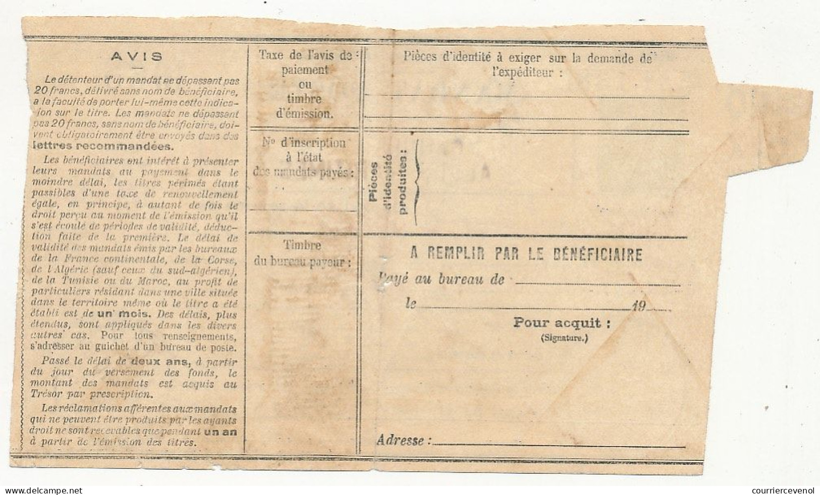 MANDAT POSTE Type Semeuse Vert, Série D, République Française - Cachets De Cannes (Alpes. Mar.) 1943 état B - Sonstige & Ohne Zuordnung