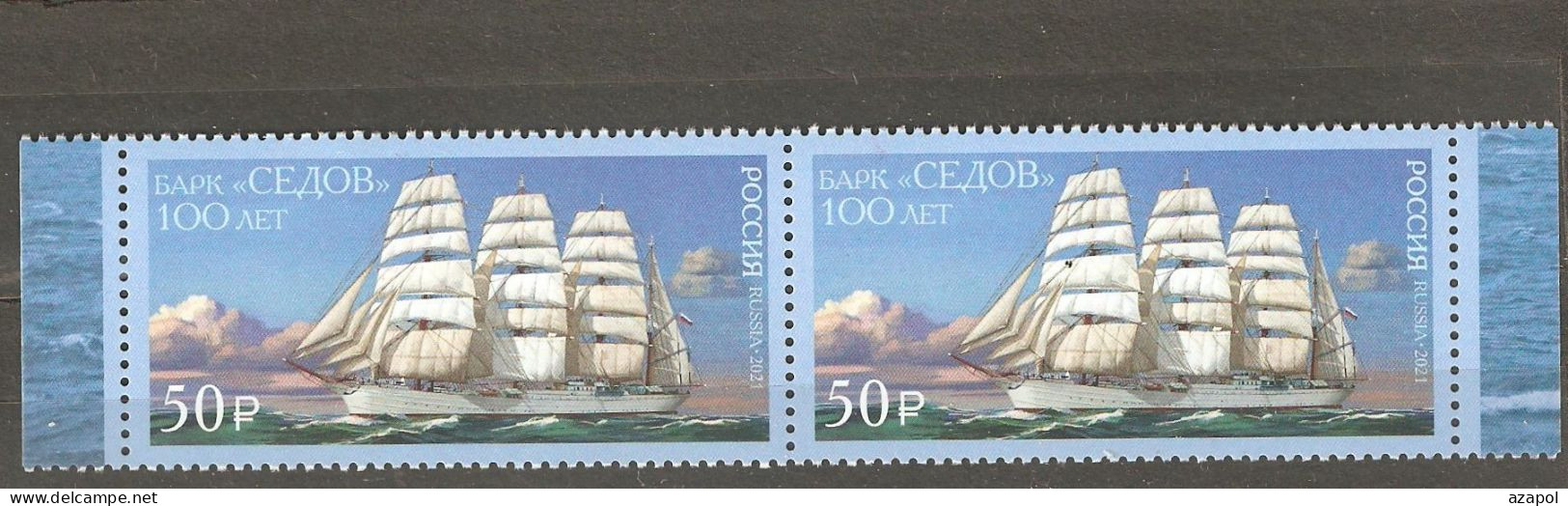 Russia: Single Mint Stamp In Pair, 100 Years Of Steel Barque "Sedov", 2021, Mi#3018, MNH - Boten