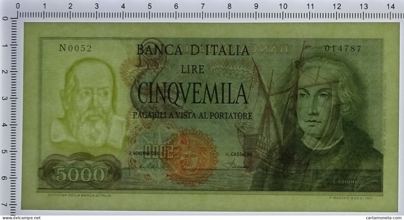 5000 LIRE CRISTOFORO COLOMBO I TIPO MEDUSA 04/01/1968 SUP+ - Altri & Non Classificati