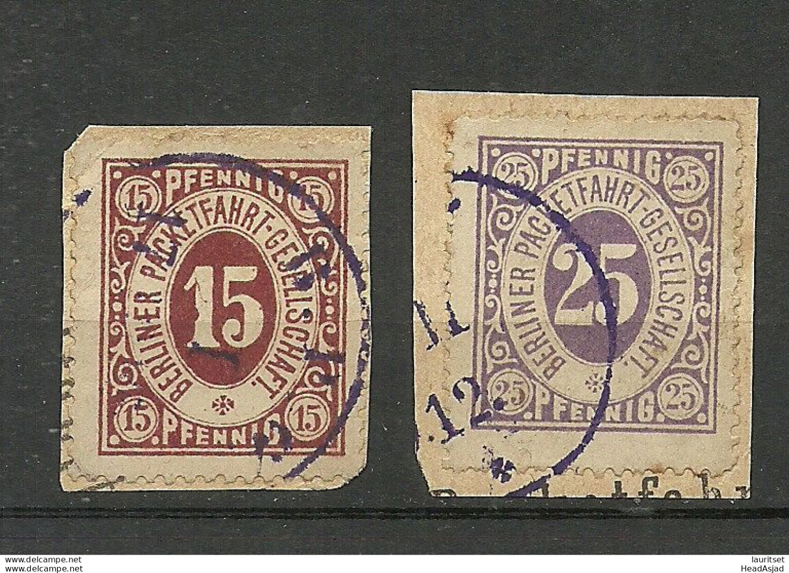 Deutschland Germany Ca. 1885 Berlin Local City Post Stadtpost Berliner Packetfahrt-Gesellschaft 15 & 25 Pf. O - Private & Local Mails