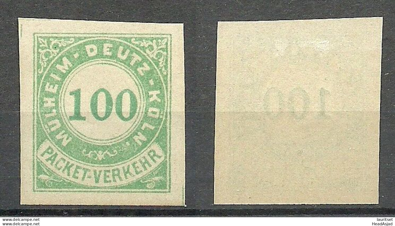 Germany Deutschland Ca. 1885 MüLHEIM-DEUTZ-KÖLN Privater Stadtpost Local City Post Paket-Verkehr 100 Pf. * - Private & Local Mails