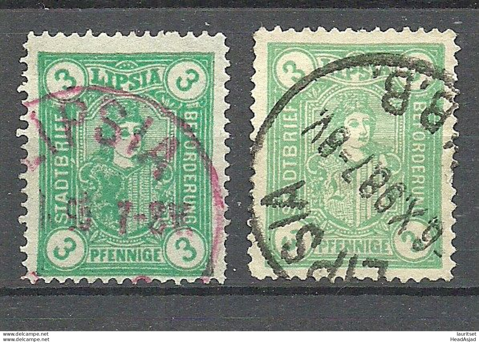 GERMANY O 1896-1898 LIPSIA LEIPZIG Privater Stadtpost Local City Post 3 Pf. Hell + Dunkel / Dark + Light Shade - Correos Privados & Locales