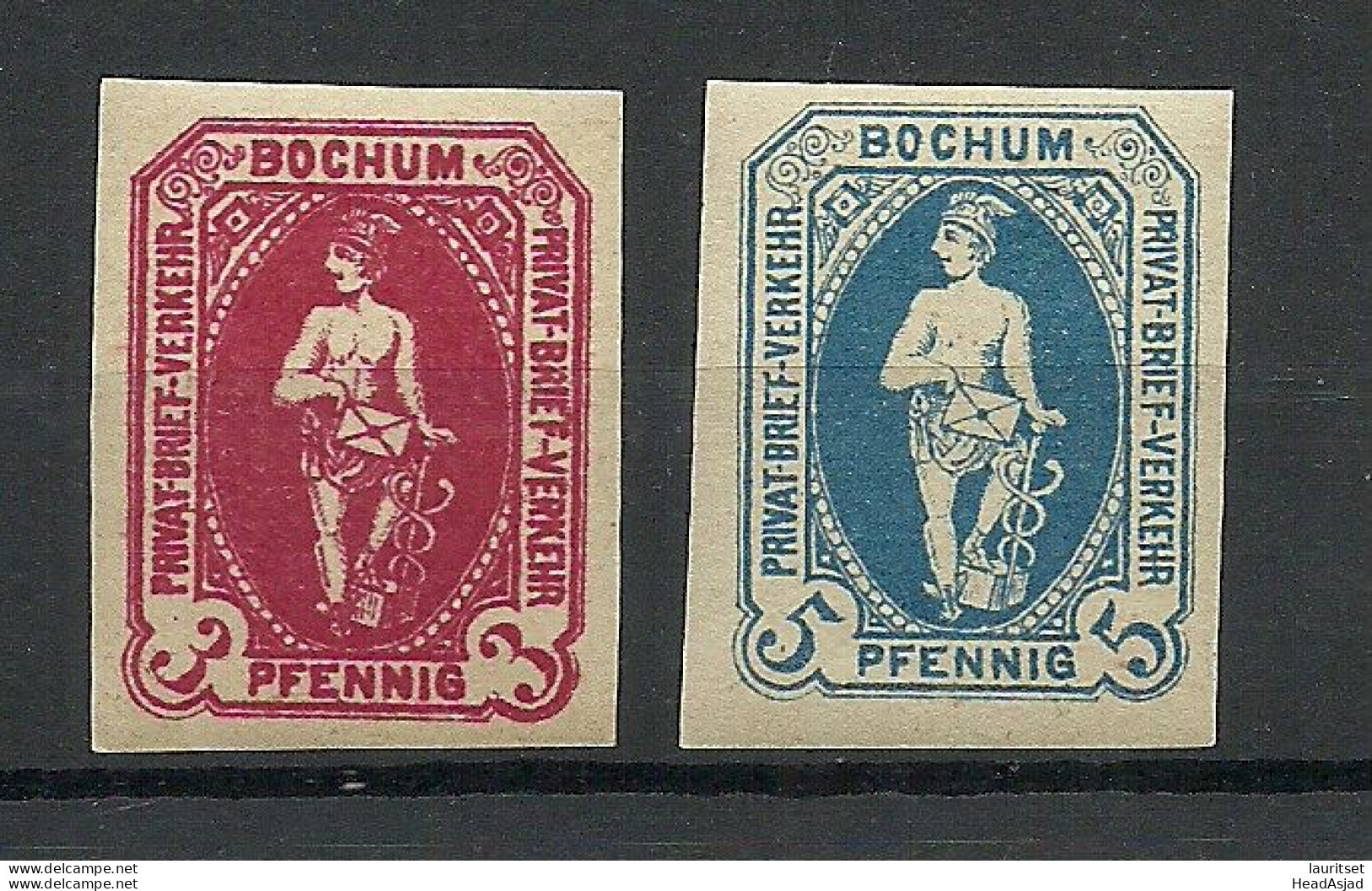 Germany Ca. 1880 BOCHUM Privater Stadtpost Local City Post, 2 Stamps, MNH - Private & Local Mails