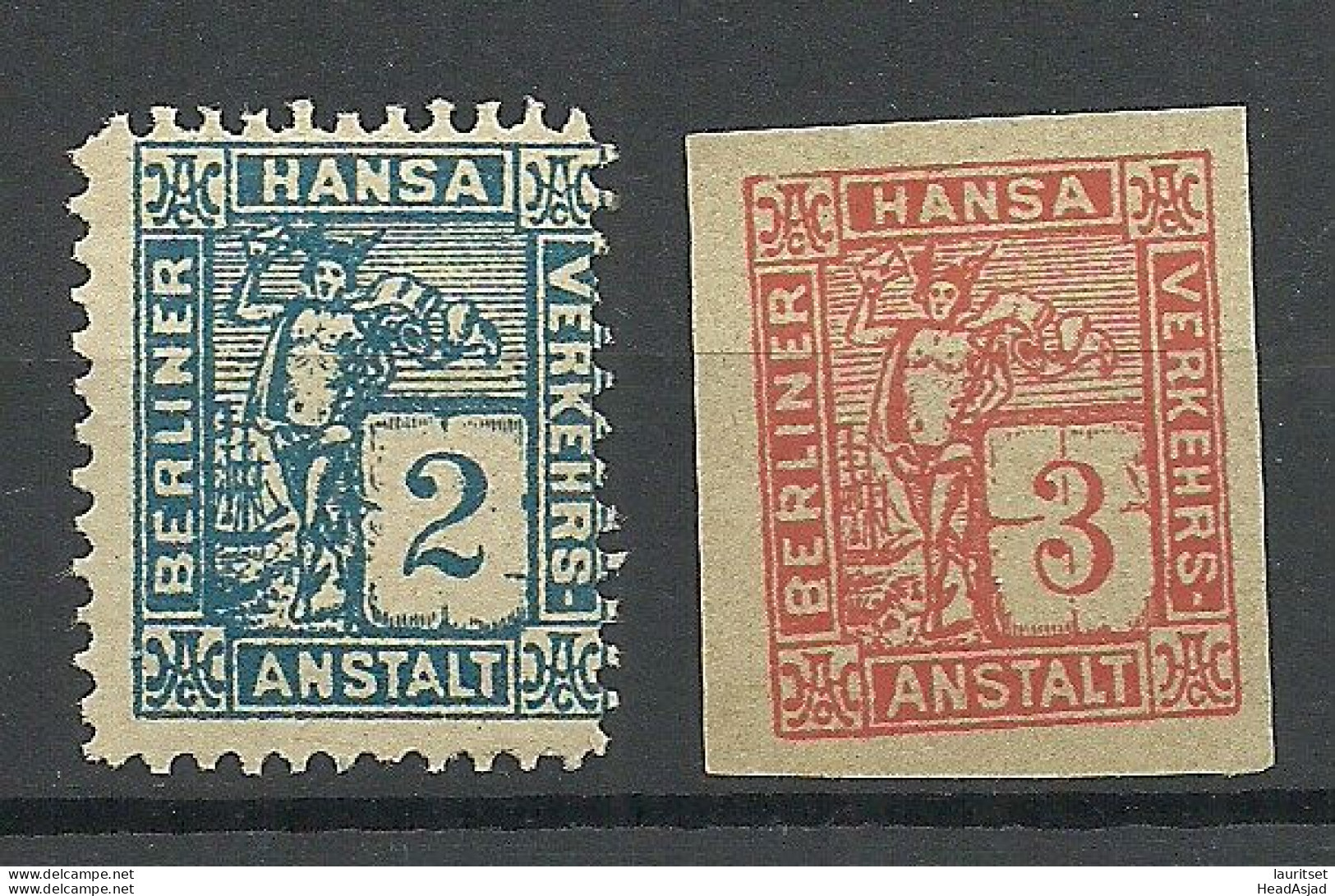 Germany Ca 1890 BERLIN Privater Stadtpost Local City Post Hansa Berliner Verkehrs-Anstalt, 2 Stamps MNH - Private & Local Mails