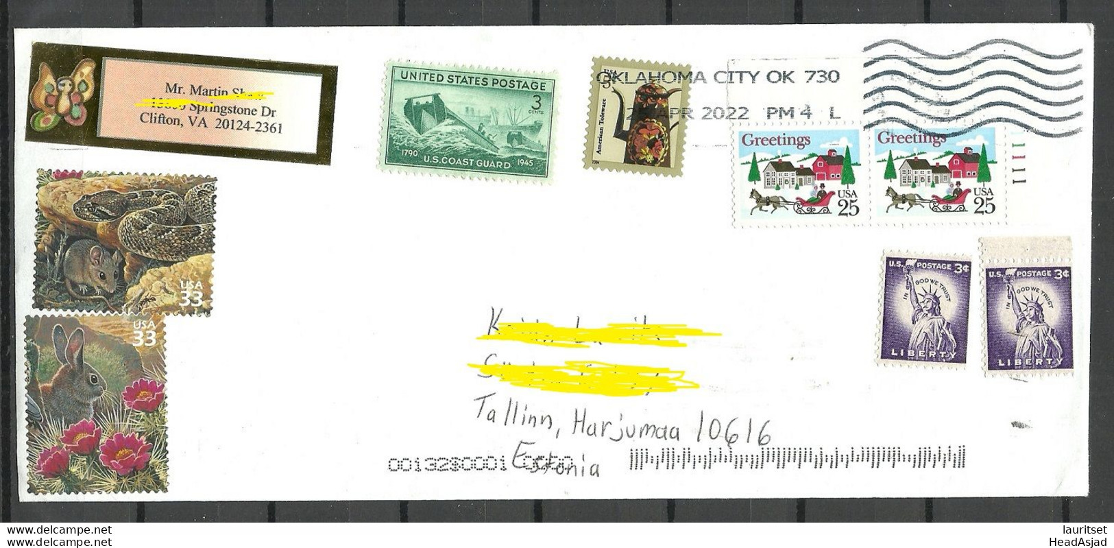USA 2022 Cover To ESTONIA O Oklahoma City With Many Stamps - Covers & Documents