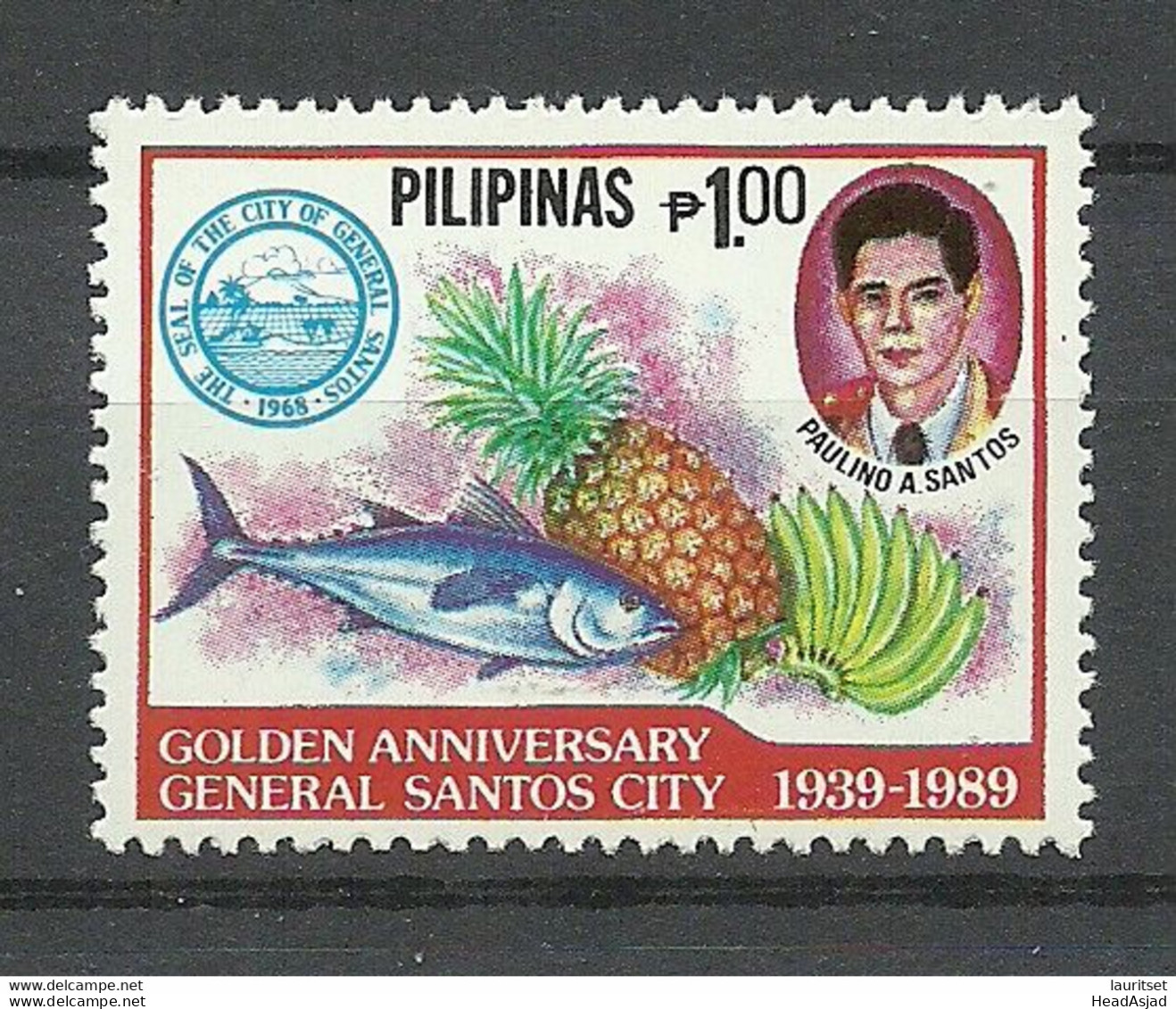 PHILIPINAS 1989 General Santos City 50th Anniversary MNH Fish Ananas Bananas - Philippines