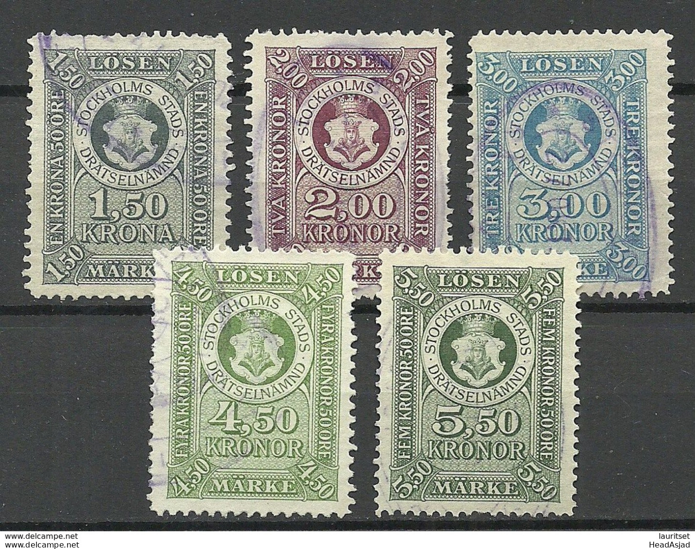 SWEDEN Schweden Stokholm City Local Tax Revenue Taxe Steuermarken O - Revenue Stamps