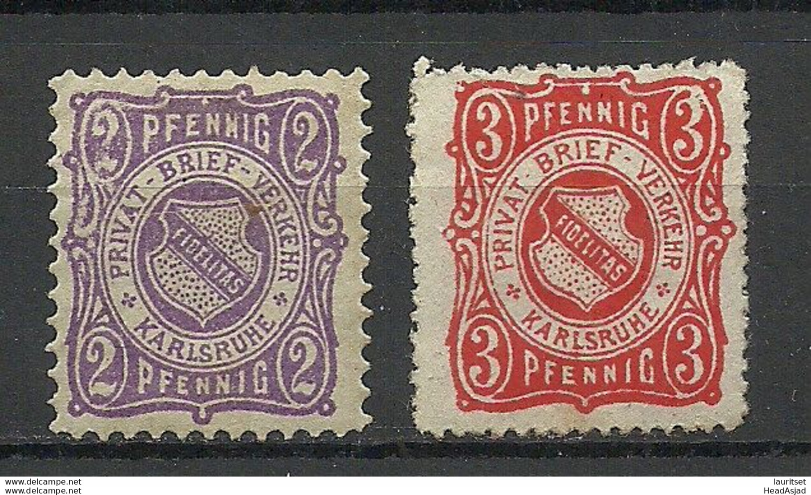 Germany Ca 1890 KARLSRUHE Privater Stadtpost 2 & 3 Pf Local City Post (*) - Postes Privées & Locales