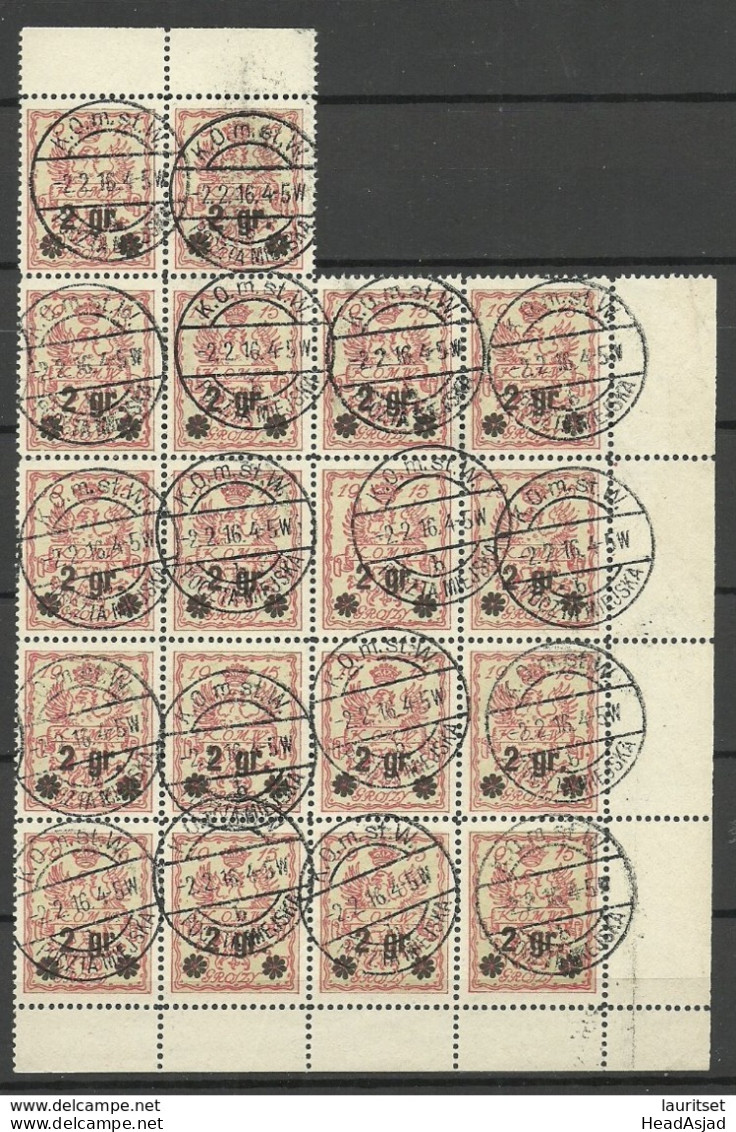 POLEN Poland 1916 Warschau City Post Michel 9 As 18-block O - Used Stamps