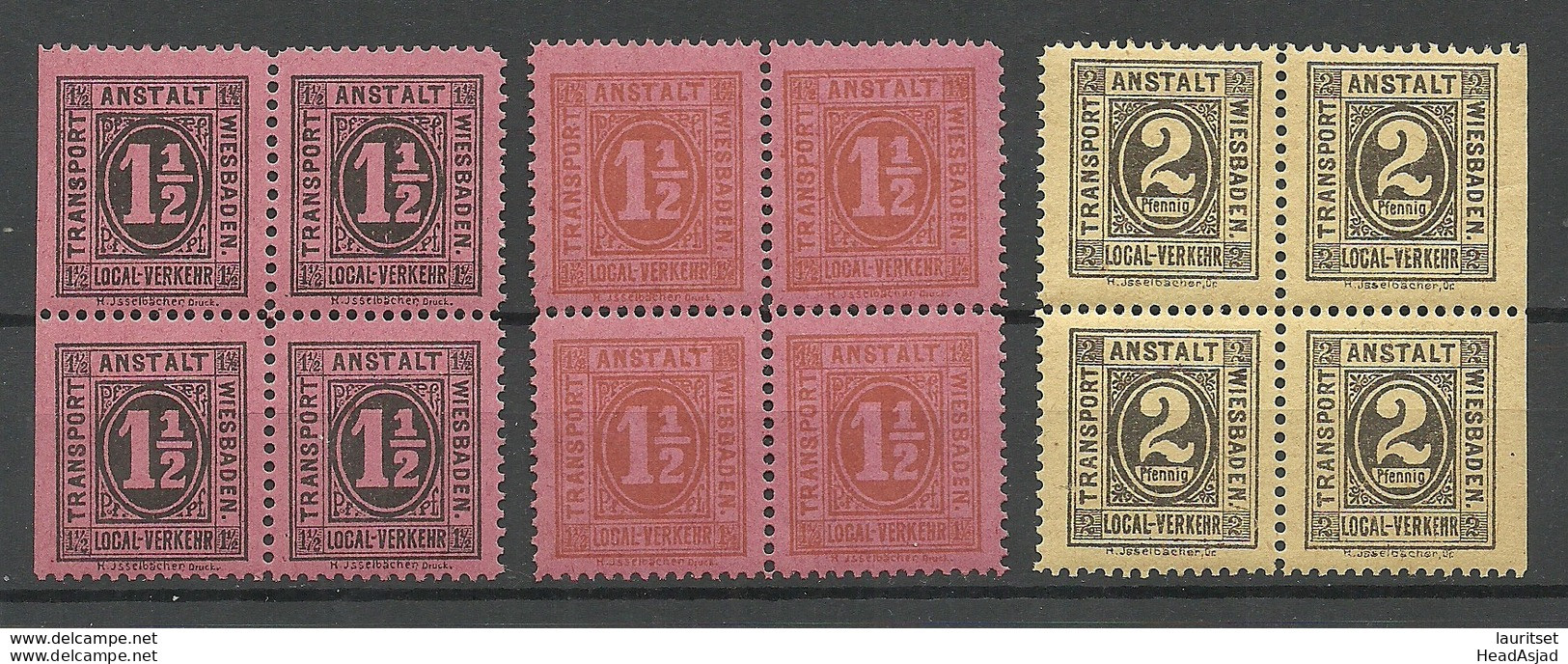 Germany Ca 1890 WIESBADEN Privater Stadtpost Local City Post 3 X 4-block MNH - Postes Privées & Locales