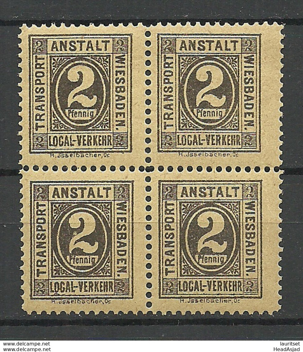 Germany Ca 1890 WIESBADEN Privater Stadtpost 2 Pf Local City Post Als 4-block MNH - Postes Privées & Locales