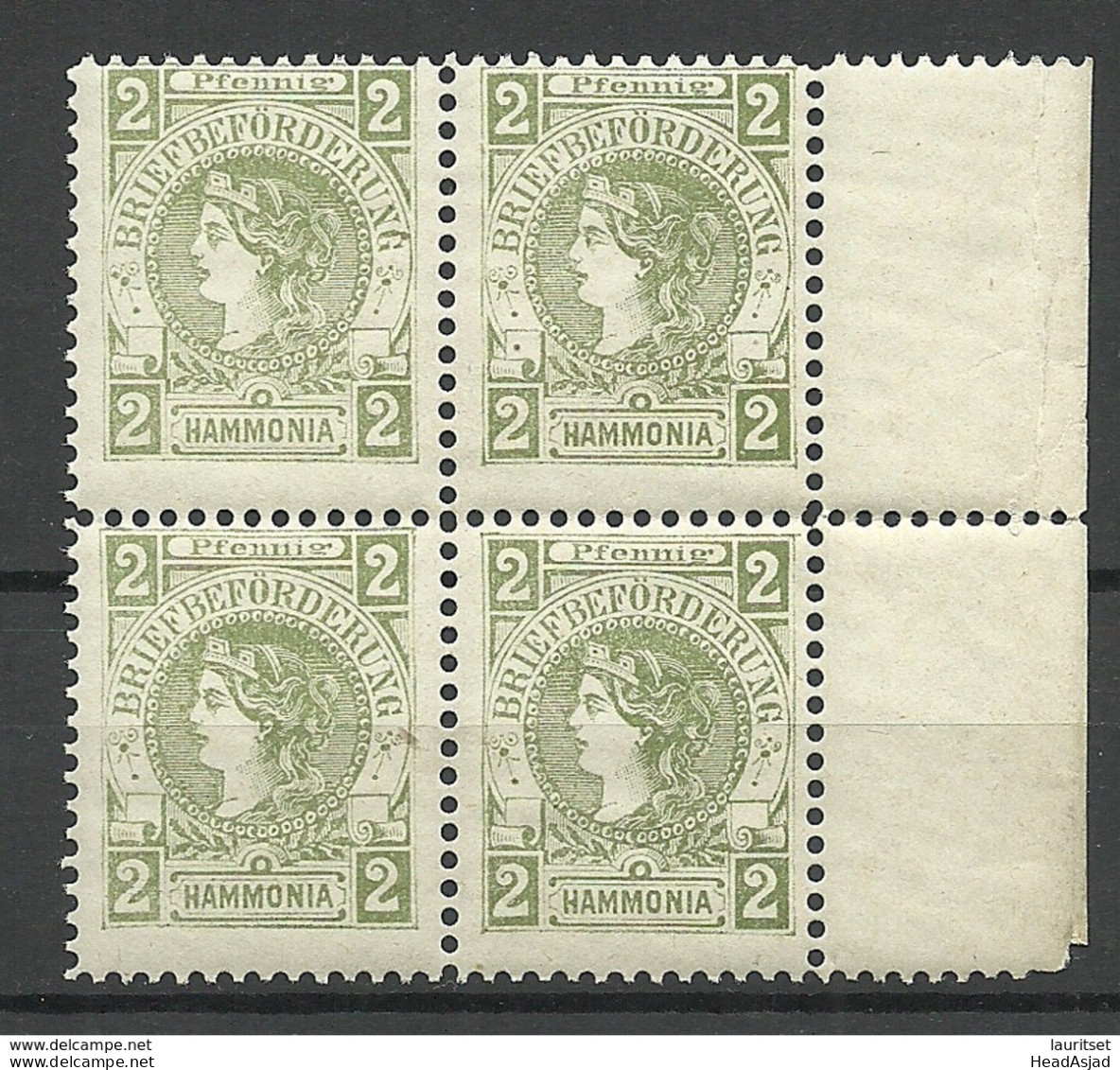 Germany Ca 1890 FRANKFURT Privater Stadtpost 2 Pf Local City Post Als 4-block MNH - Private & Local Mails