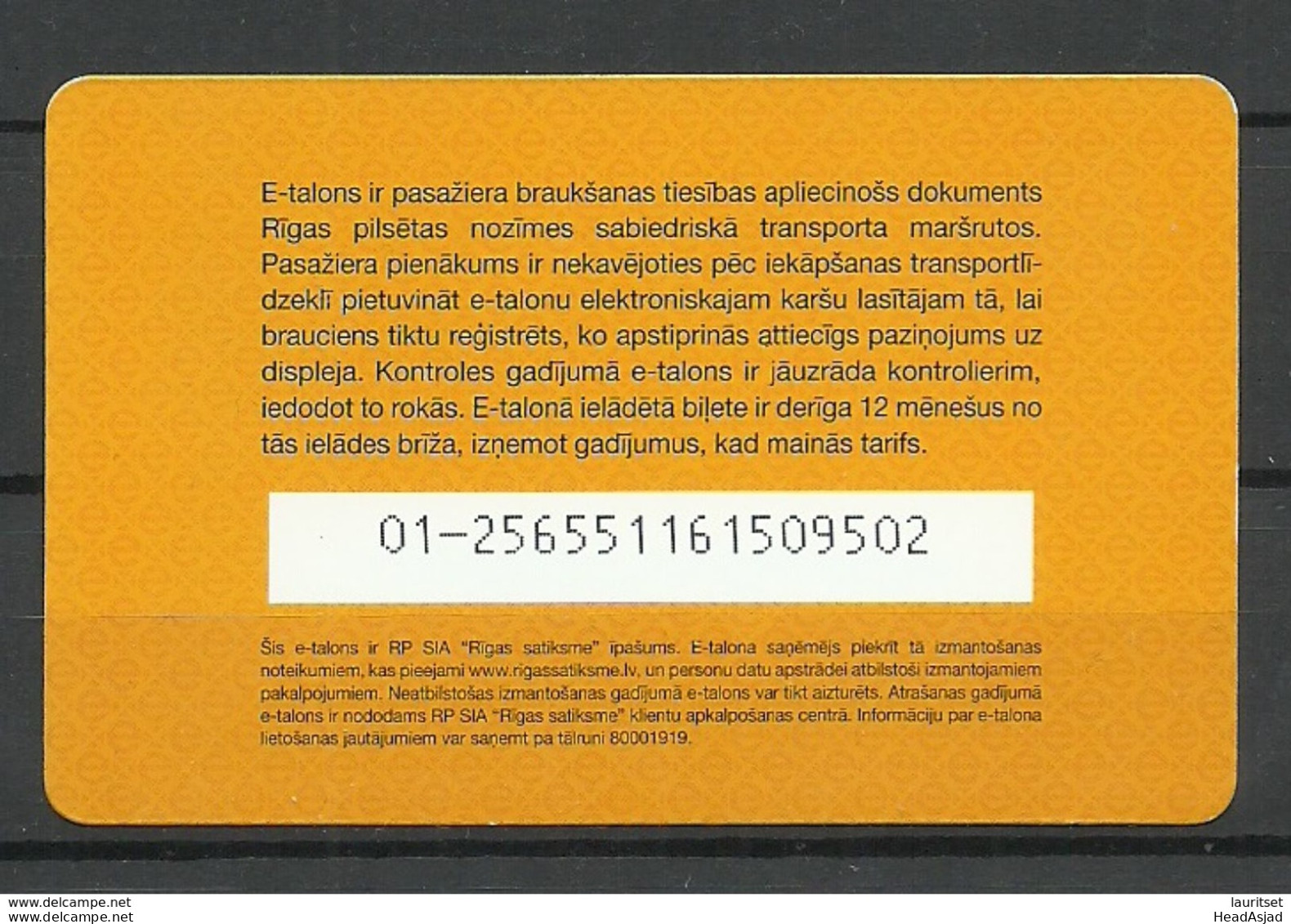 RIGA LATVIA Fahrkarte City Transport Card Ticket - Autres & Non Classés