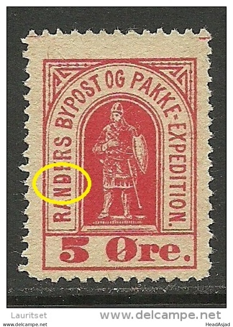 DENMARK 1887 RANDERS Lokalpost Local City Post 5 öre + ERROR - Local Post Stamps