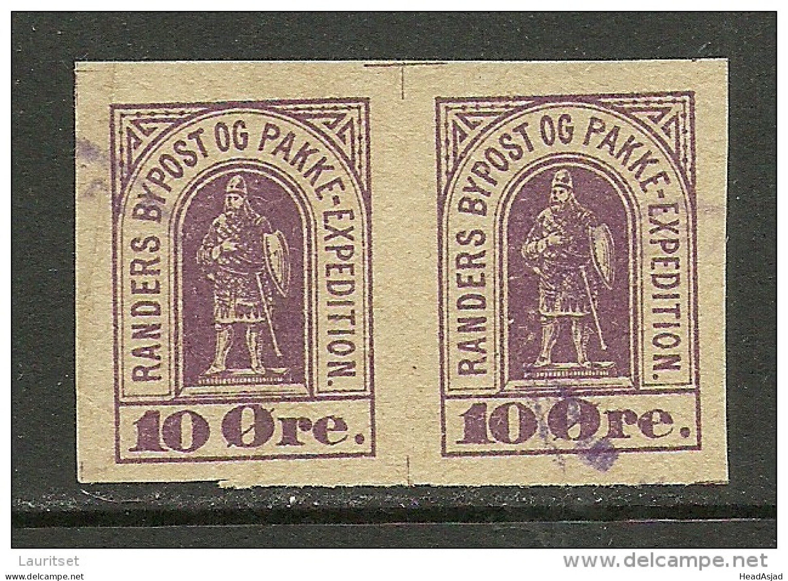 DENMARK 1887 RANDERS Lokalpost Local City Post Imperforated 10 öre In Pair O - Local Post Stamps
